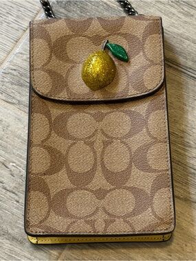 Coach Phone Crossbody Signature Glitter Lemon Purse Minimalist Quiet Luxury